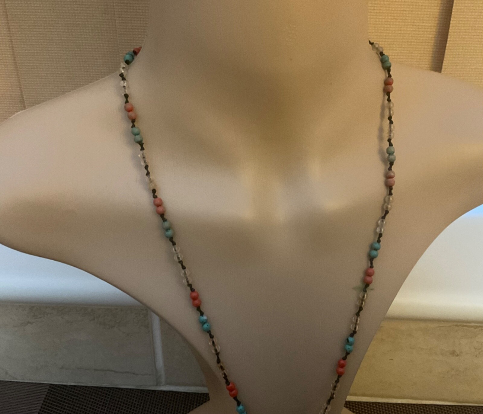 Handmade Beaded Multi Colour Necklace with Pendant approx 24inch