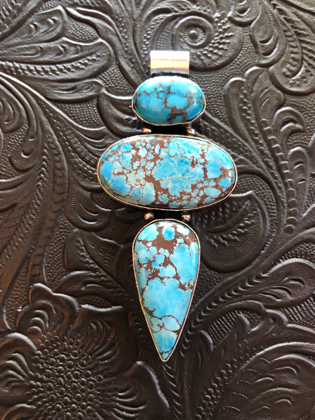 Big Hubei Blue Turquoise Totem Artisan Pendant Brown Web Matrix 2.75”