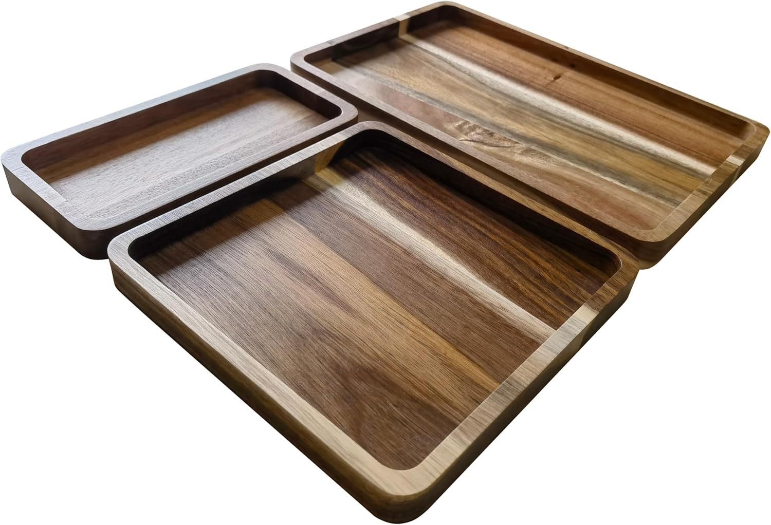 Acacia Wooden Valet Tray for Men,Natural Wood Grain EDC Tray Set Catch All for K
