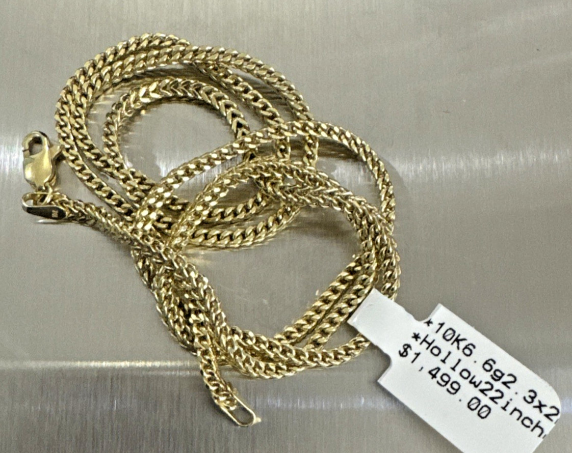 10KT Real Gold Franco Hollow 6.6grams 2.3mm x 2mm 22” Starz Brand New with tag