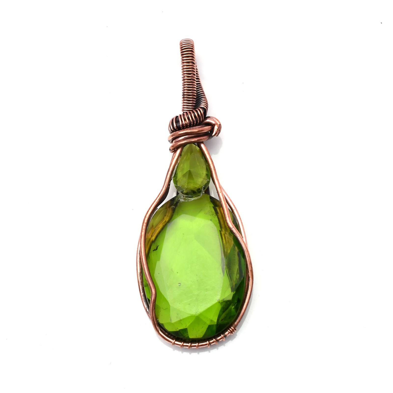 Peridot Pendant Copper Wire Wrapped Handmade Jewelry Pendant 2.15″