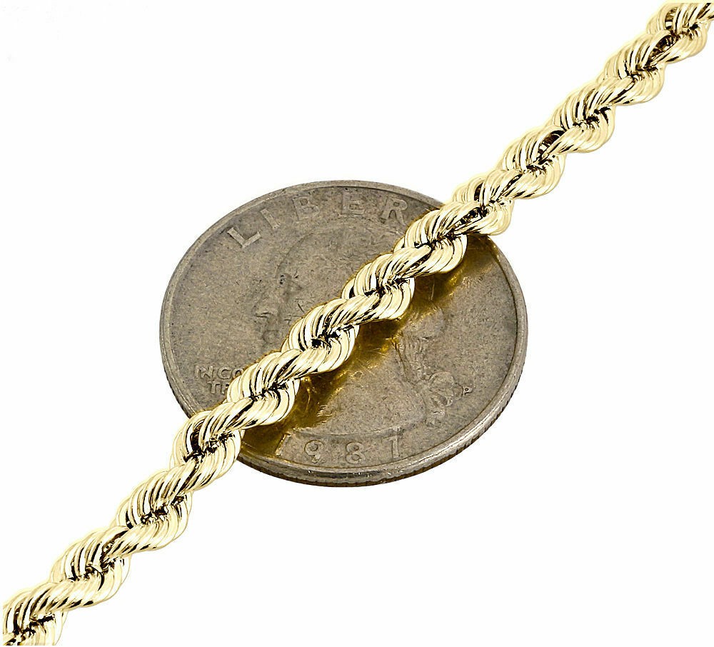 10K Yellow Gold Mens or Ladies Hollow Rope Chain Necklace 4 MM 16″ – 30″ Inches