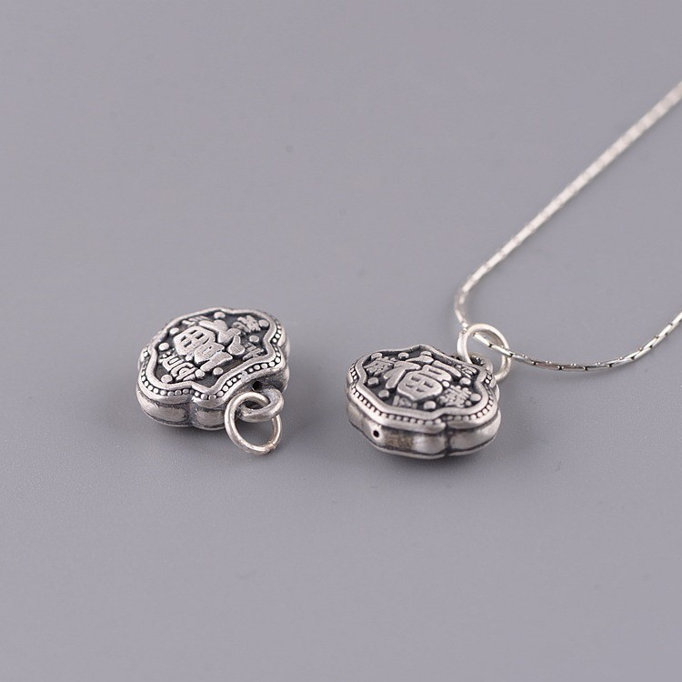 Small S999 Fine Silver Retro Ruyi Pendant with Fu Character Pattern