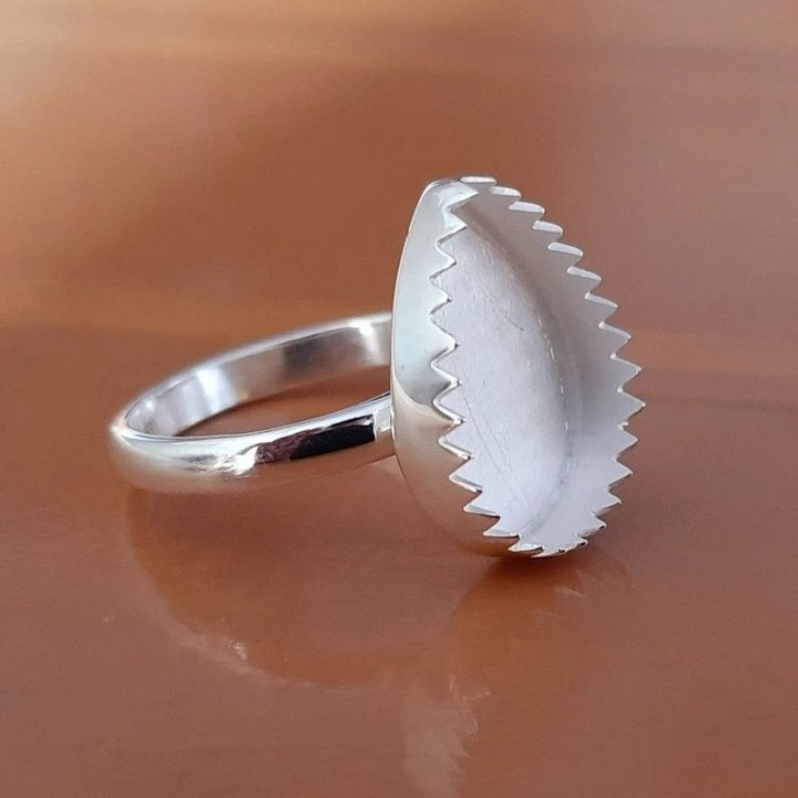 925 Sterling Silver 5x7mm Pear Serrated Bezel Ring Blank DIY Jewelry Setting
