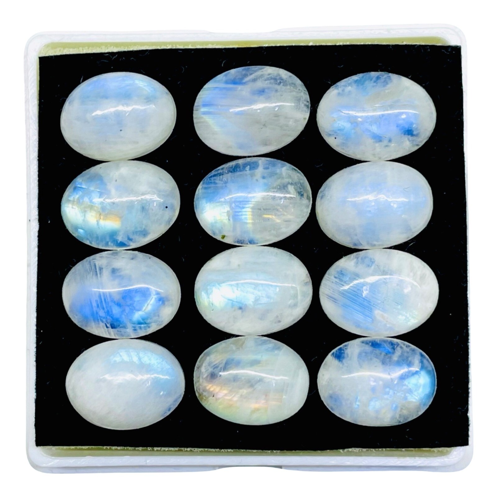 12 Pcs Natural Rainbow Moonstone 16x12mm Oval Blue Shines Cabochon Gemstones Lot