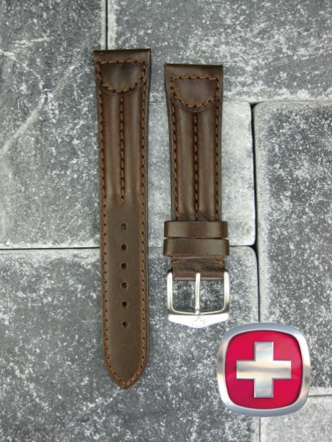 New 20mm WENGER SWISS Dark Brown Leather Strap Army Watch Band 20 mm