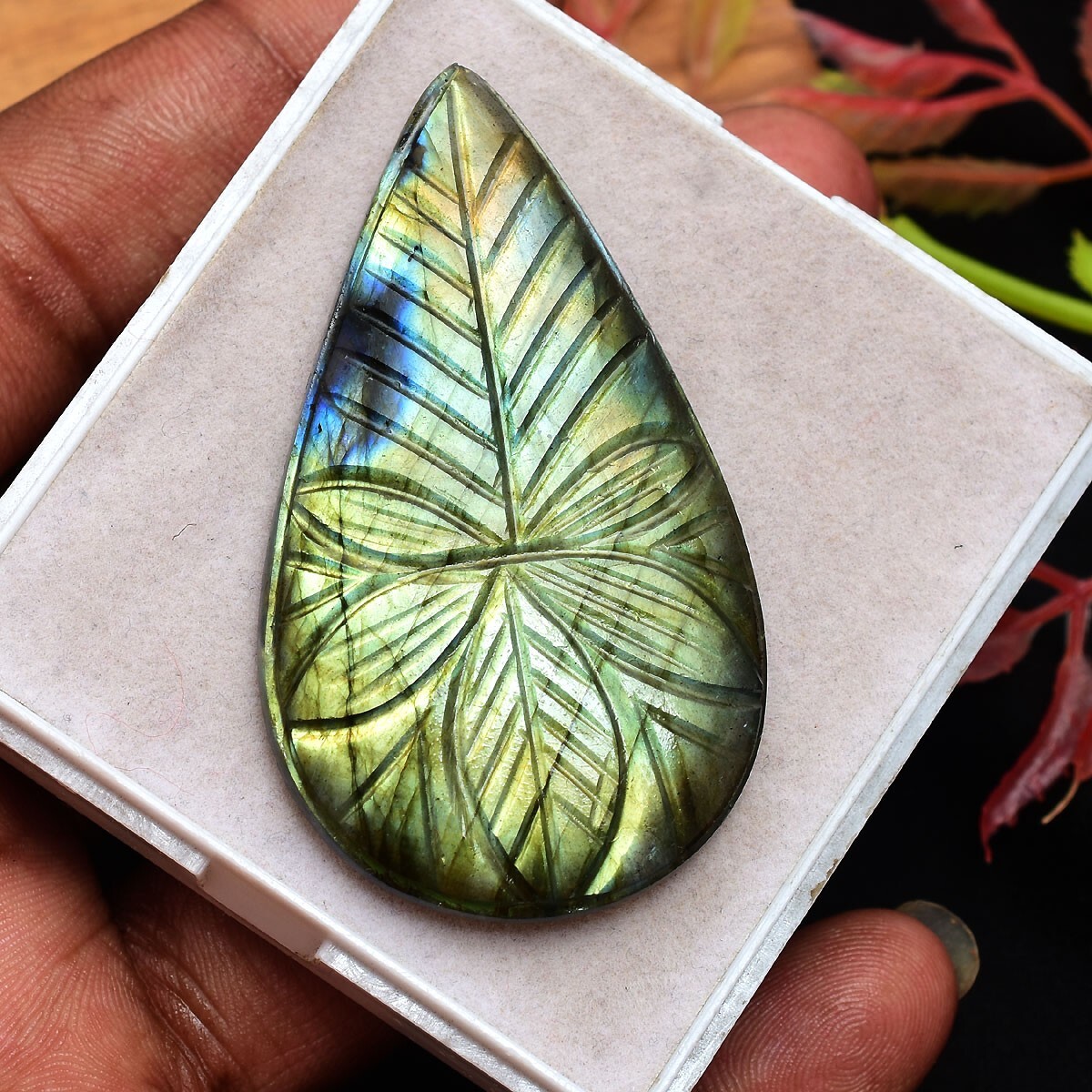 100.00 Cts Natural Labradorite Pear Hand Carving Flashy Untreated Loose Gemstone