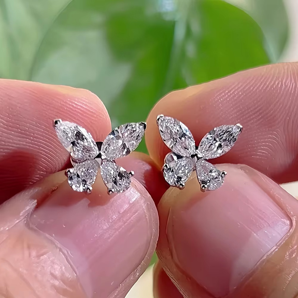 Butterfly Moissanite Stud Earrings 925 Sterling Silver Pear Marquise GRA Gift