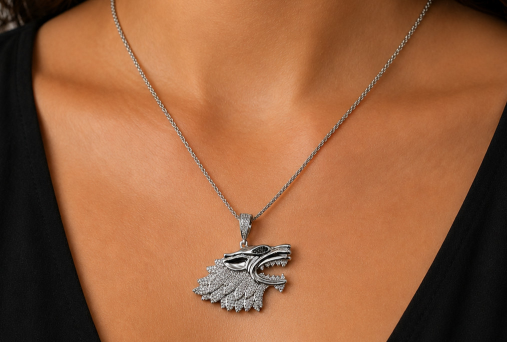 NEW Solid 925 Sterling Silver 2.5ctw real MOISSANITE Wolf Pendant – USA