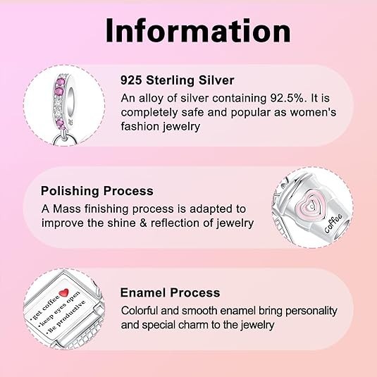 Coffee Cup Computer Charm 925 Sterling Silver Charms Fits Womens Bead Bracel…