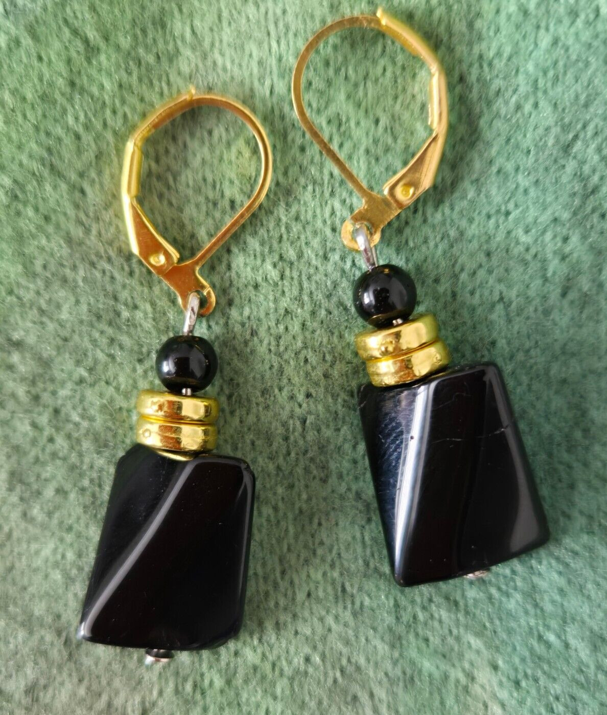 Black Twist Rectangular Onyx Earrings, Made in USA, Handmade Earrings, Free ship