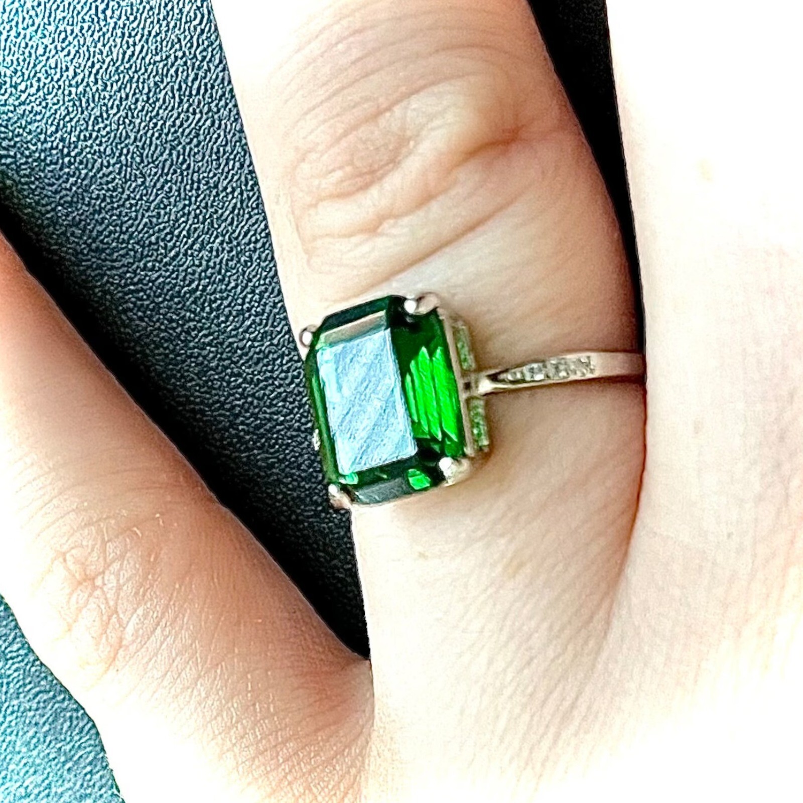 Emerald Ring 925 Sterling Silver Jewelry Emerald Cut Size 6 7 8 9 lab-created