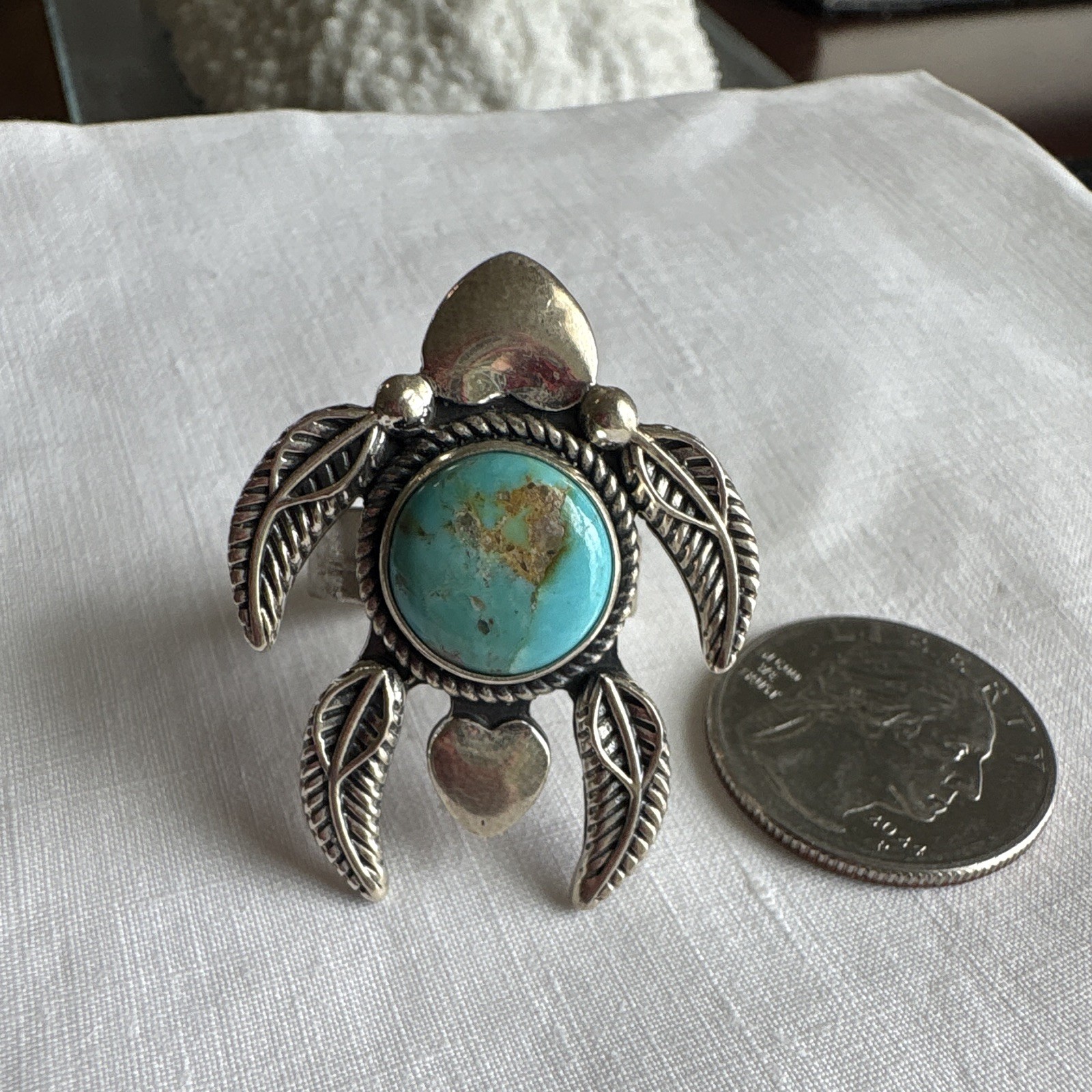 Mine 8 Turquoise 925 Sterling Silver Turtle Ring Size 7-9 adjustable