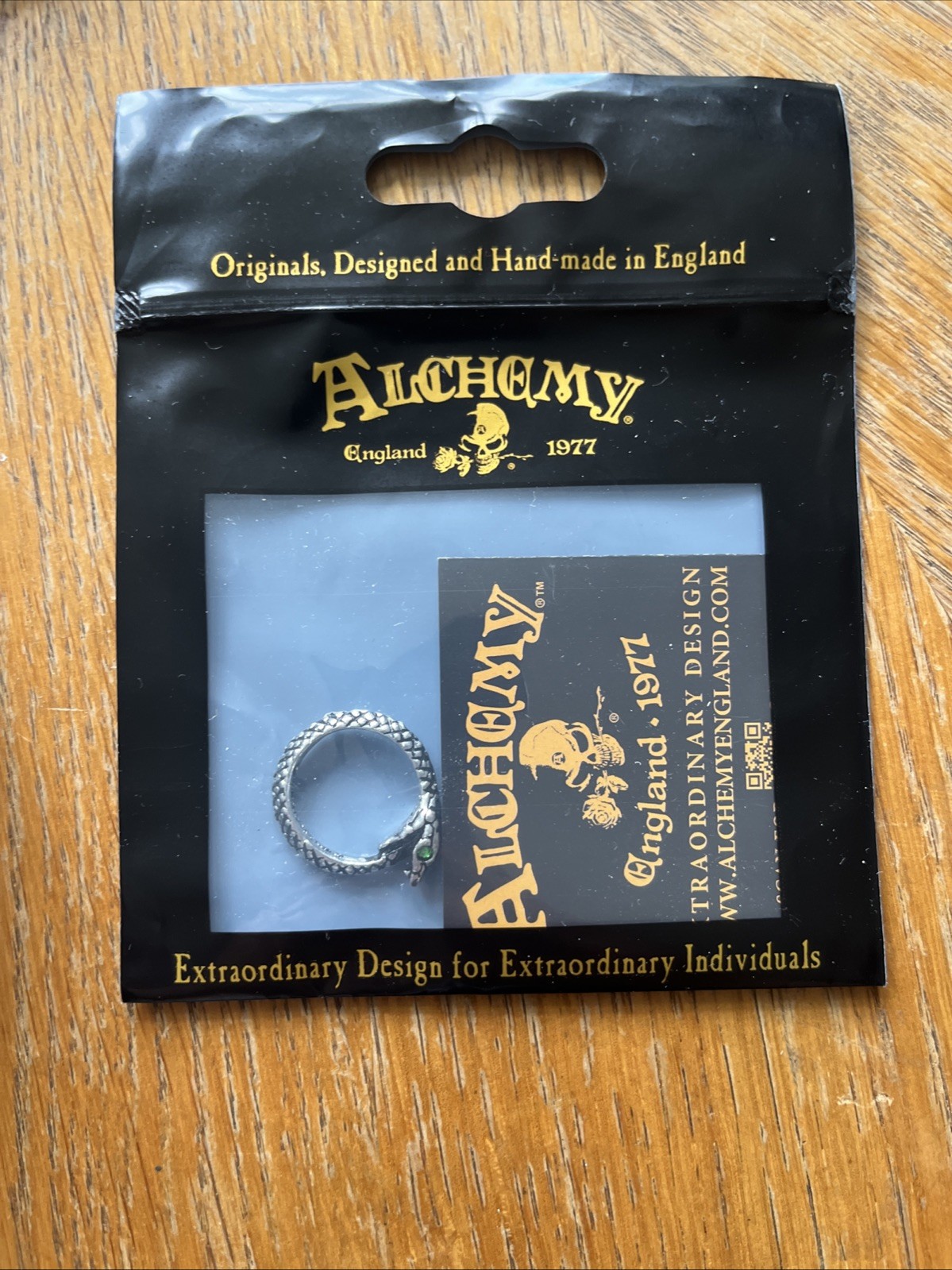 Alchemy England Sophia Serpent Ring Green Swarovski Pewter