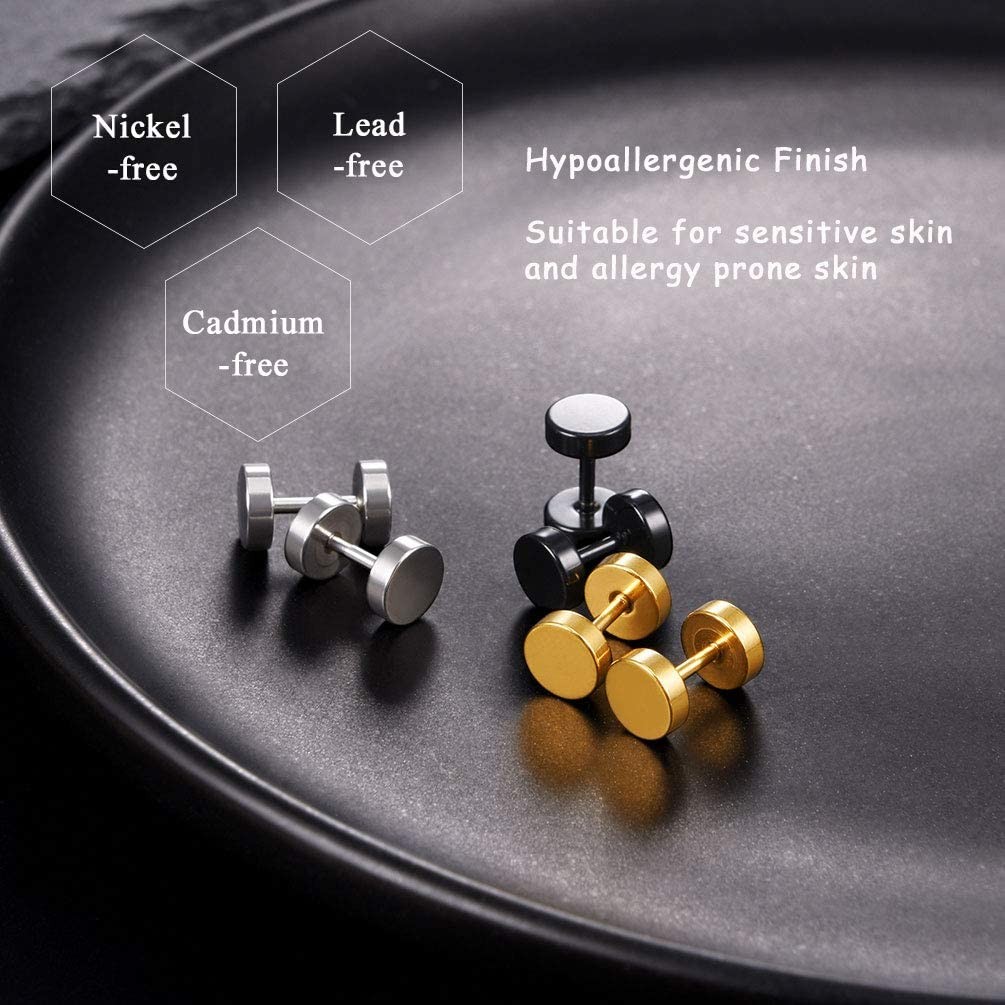 1 Pair Stud Earrings Mens Womens Faux Gauges Ear Tunnel Stainless Steel Earrings