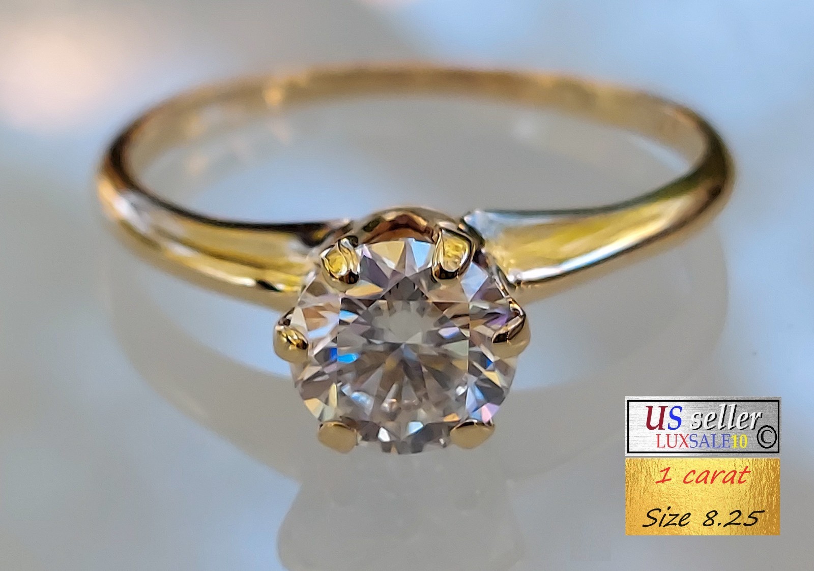Engagement ring Size 8.25 10k gold ring, 1.0 carat certified. Solitaire ring