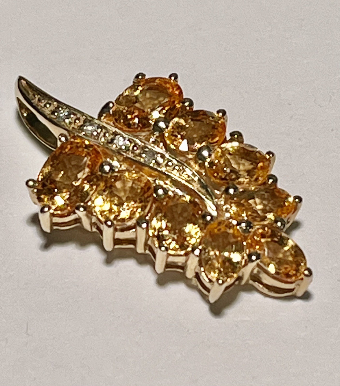 14K Gold Pendant with Citrines And Diamonds 3.32gr, 1.25”L Generous Bail Vintage