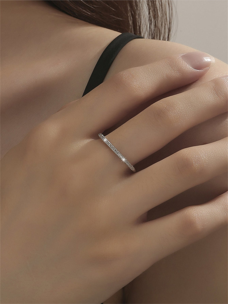 Womens Minimalist CZ Ring Thin Stacking Eternity Band Wedding Cubic Zirconia