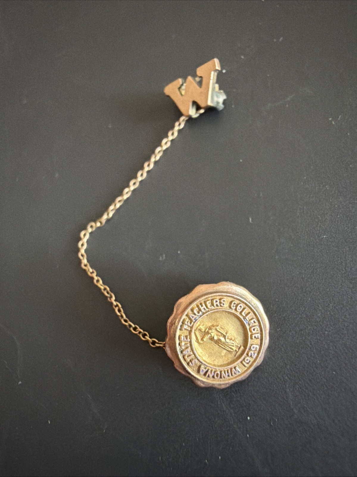 Antique Vintage Winona State Teachers College Minnesota 1929 10K Gold Pin Chain