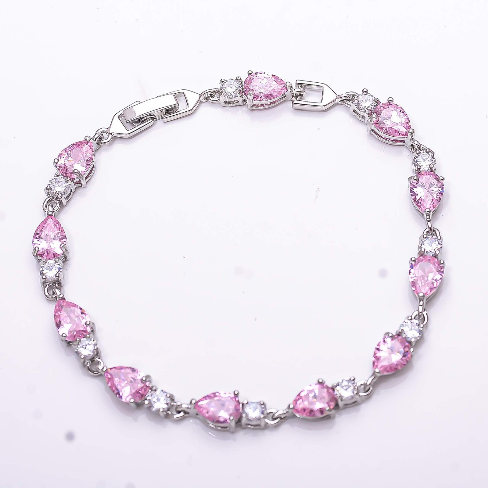 Pink Sapphire & CZ Simulated 925 Sterling Silver Tennis Bracelet 7.99″ B4