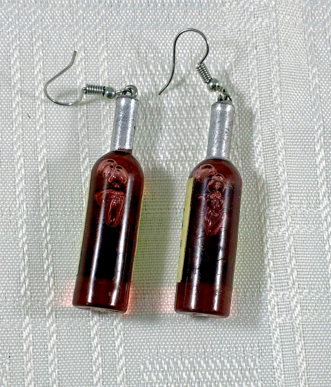 Mini Wine Bottle Dangle/Drop Hook Earrings 2 in Multicolor Plastic/Metal