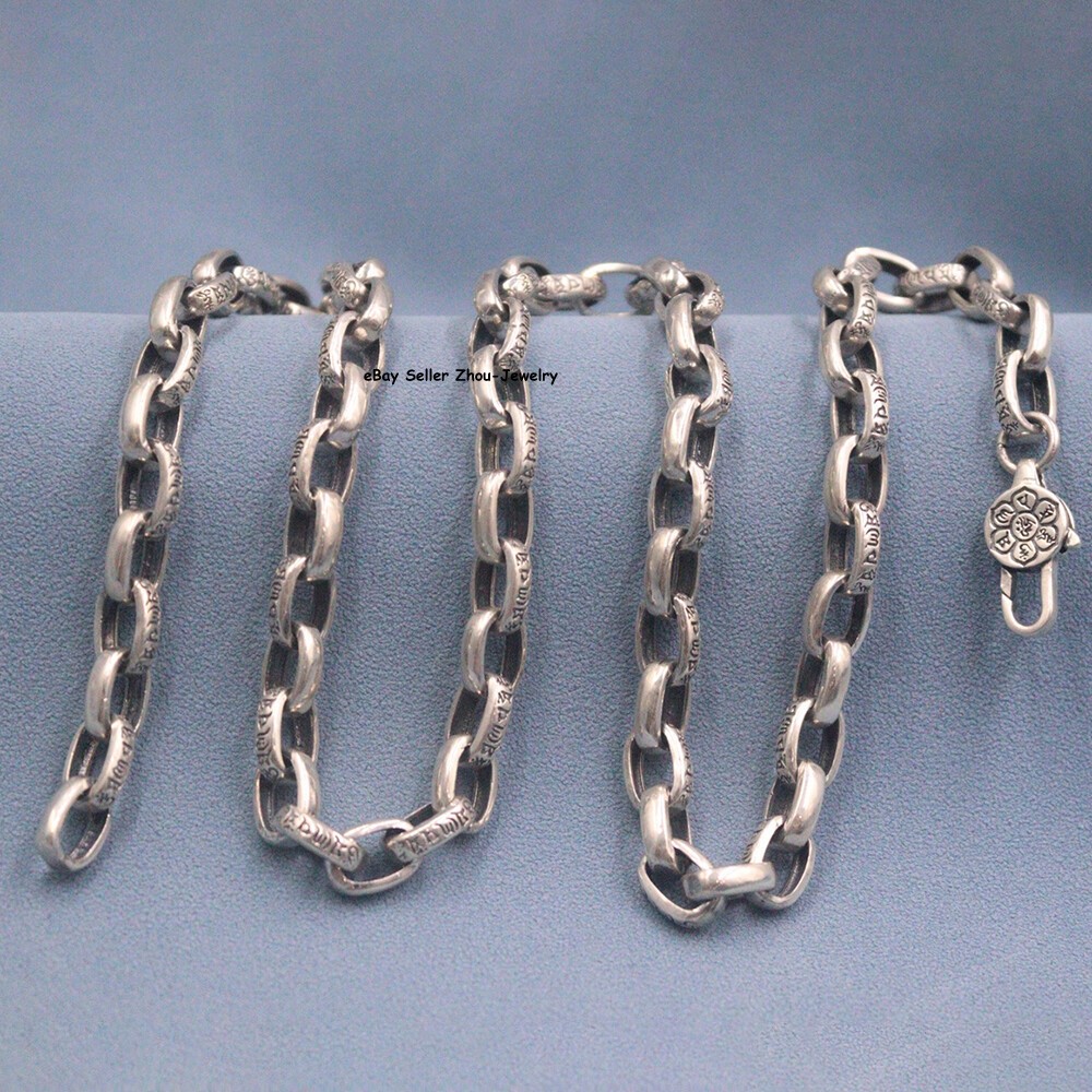 Real S925 Sterling Silver Chain Six Words Oval O Link Necklace 58-59g 23.6inch