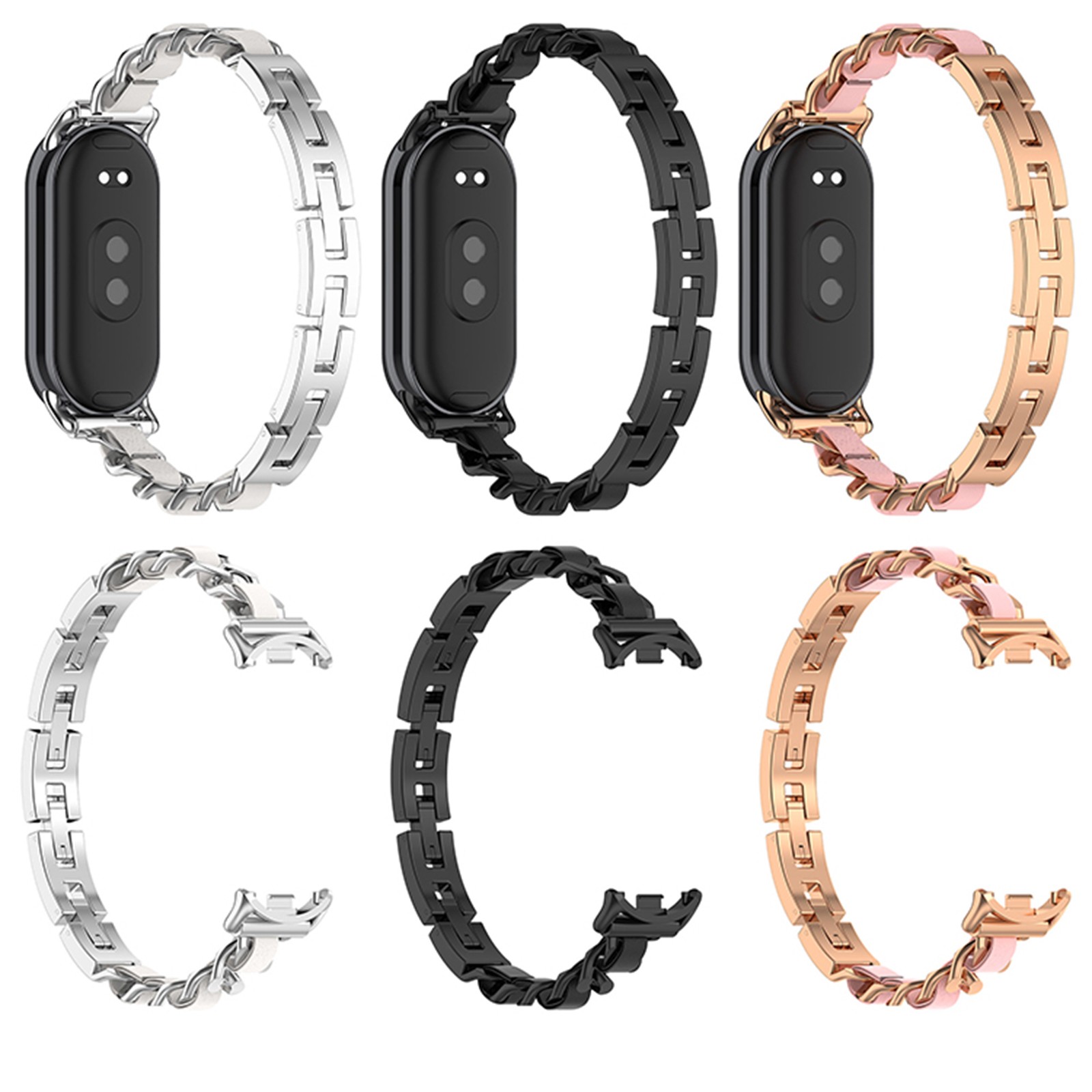 Black/Silver/Rose Gold Fashion Bracelet Model Metal Watch Strap Belt for Band8