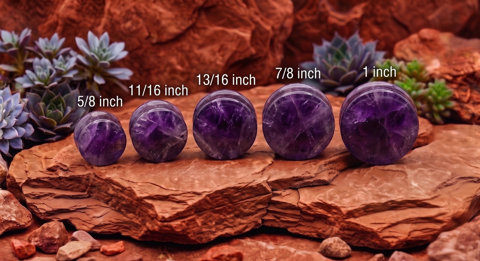 Pair of Solid Amethyst Semi Precious Stone Double Flare Saddle Ear Plugs E553A