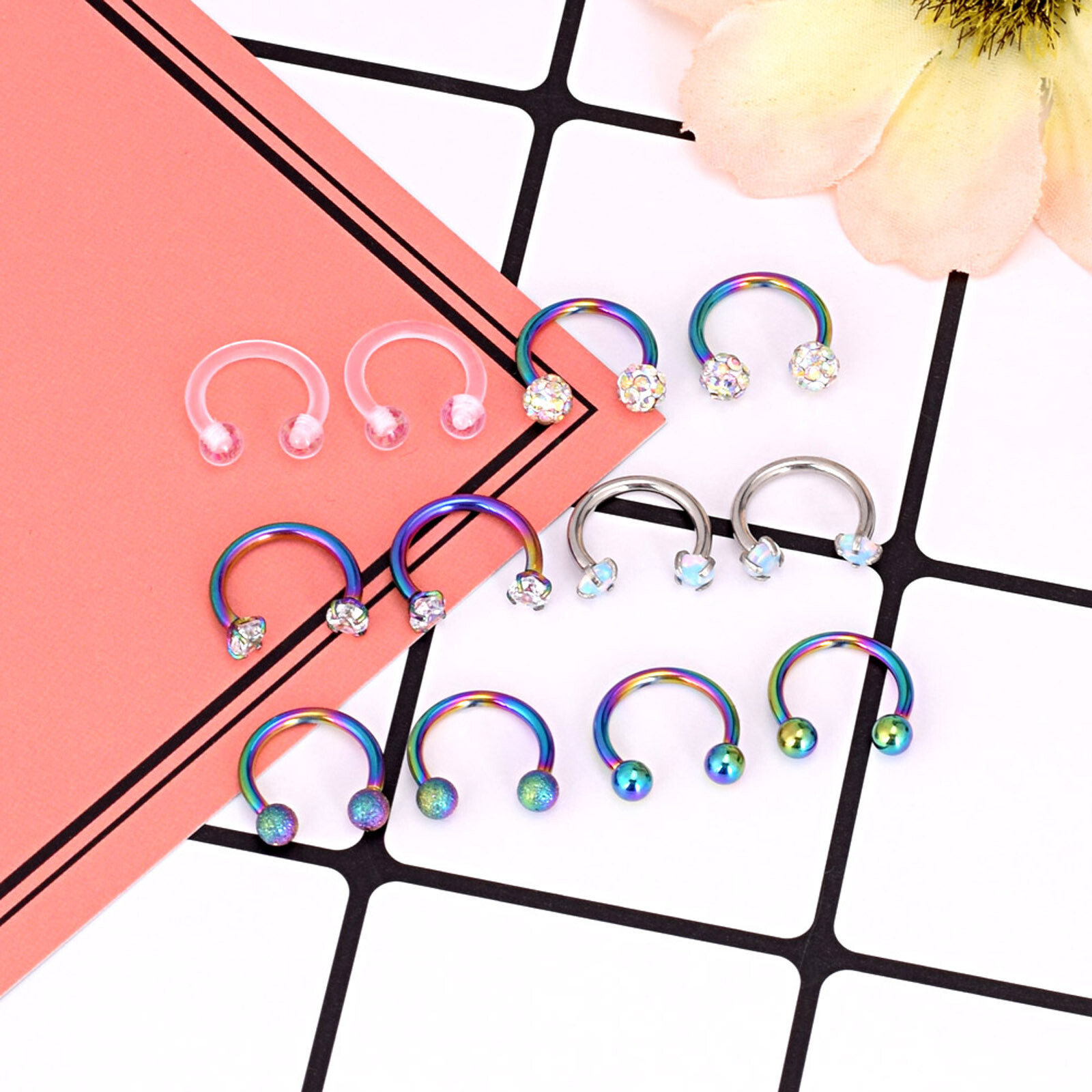 Surgical Steel 16G Septum Hoop Rings 12-18PCS Nose Cartilage Helix Earring Kit