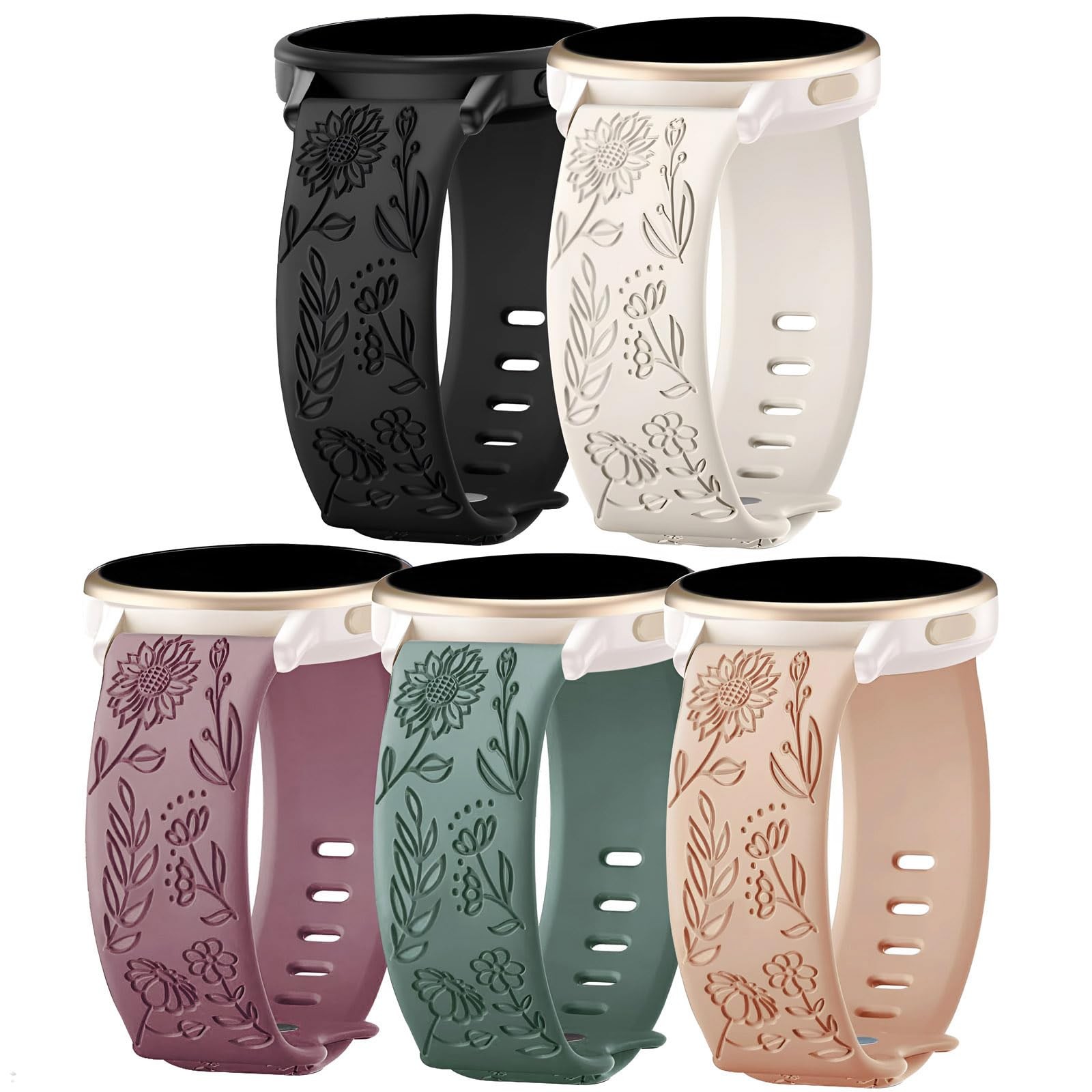 TUCOMO 5 Pack Floral Engraved Watch Bands Compatible with Garmin Vivoactive 6…