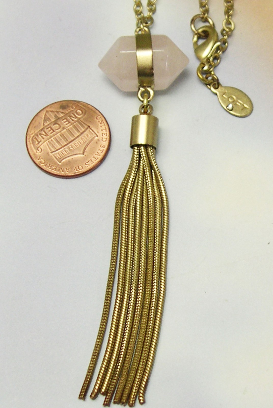 ANN TAYLOR Agate Pendant with Tassel LOFT Gold Tone Long Vintage retro old