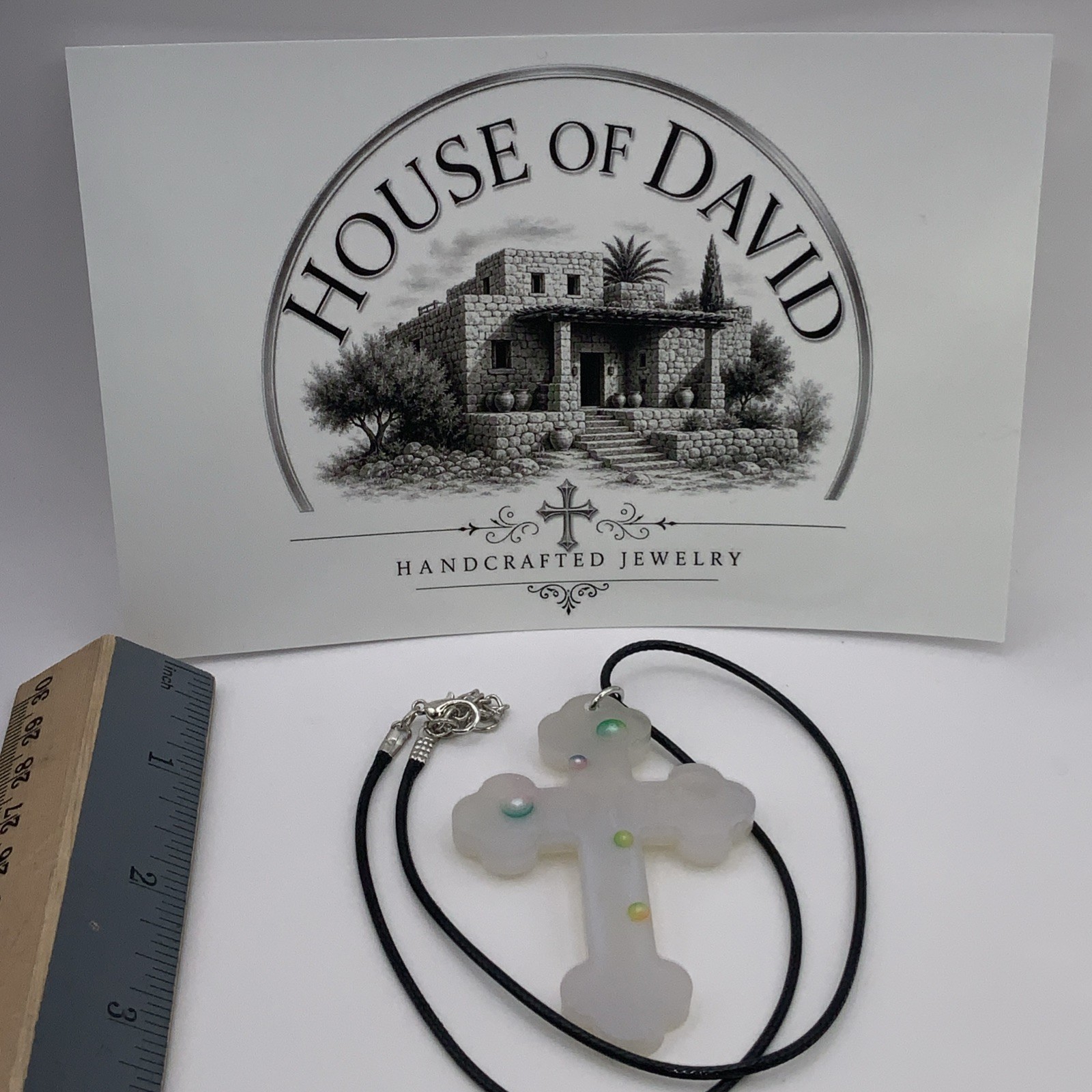 House Of David Handmade Cross Necklace Floating 3D Pearls