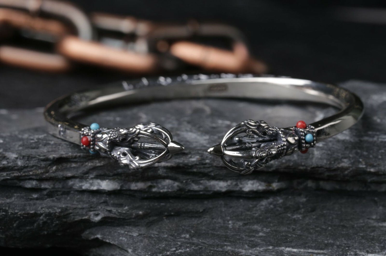 A24 Bangle Buddhist Vajra Magic Instrument Silver 925 Agate