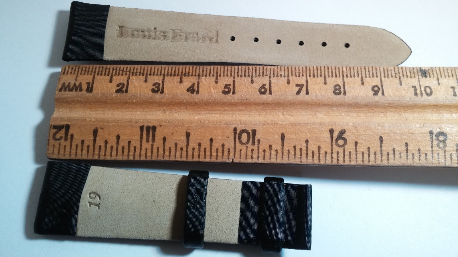 Louis Erard Band Black Satin 19/16mm, 70/105mm lengths, logo partially removed b