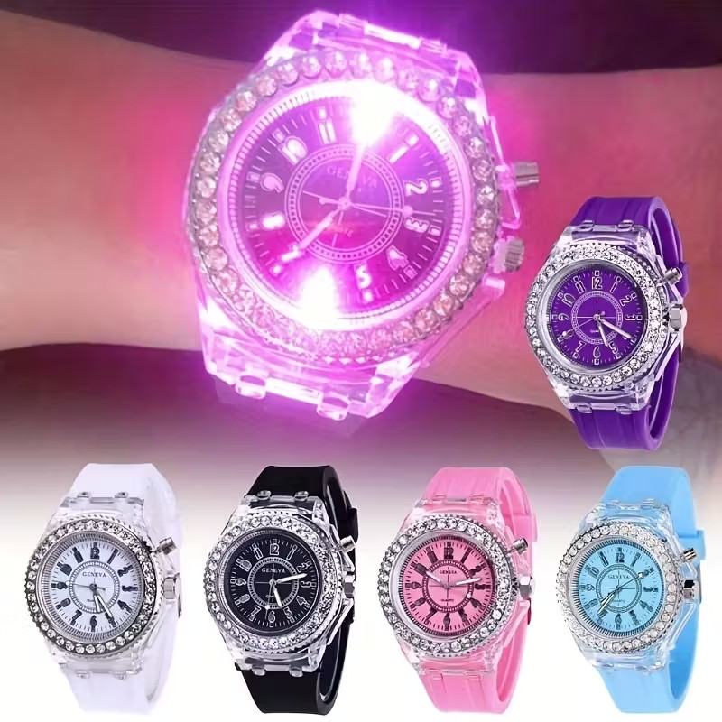 Luminous Personality Rhinestone LED Fashion Trend Jelly Quartz Watch Inteligente