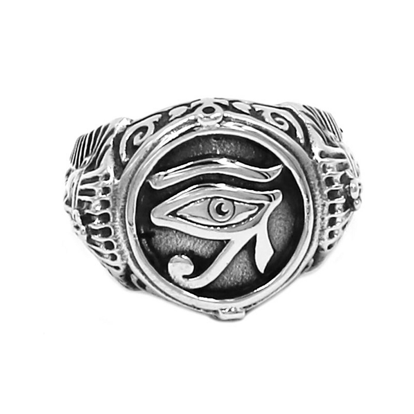 Egyptian Eye of Ra Ring Stainless Steel Ancient Egypt King Tut Signet Band