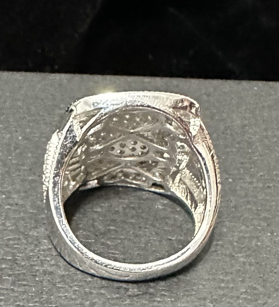 FZN Fuzion Creations 925 Sterling Silver CZ PaveBaguette Halo Cocktail Ring 5.25