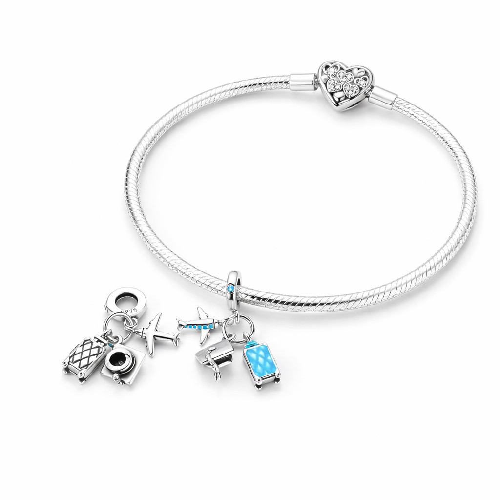 MariaFonte Charm Plane Hat Graduation Suitcase 925 Silver Compatible