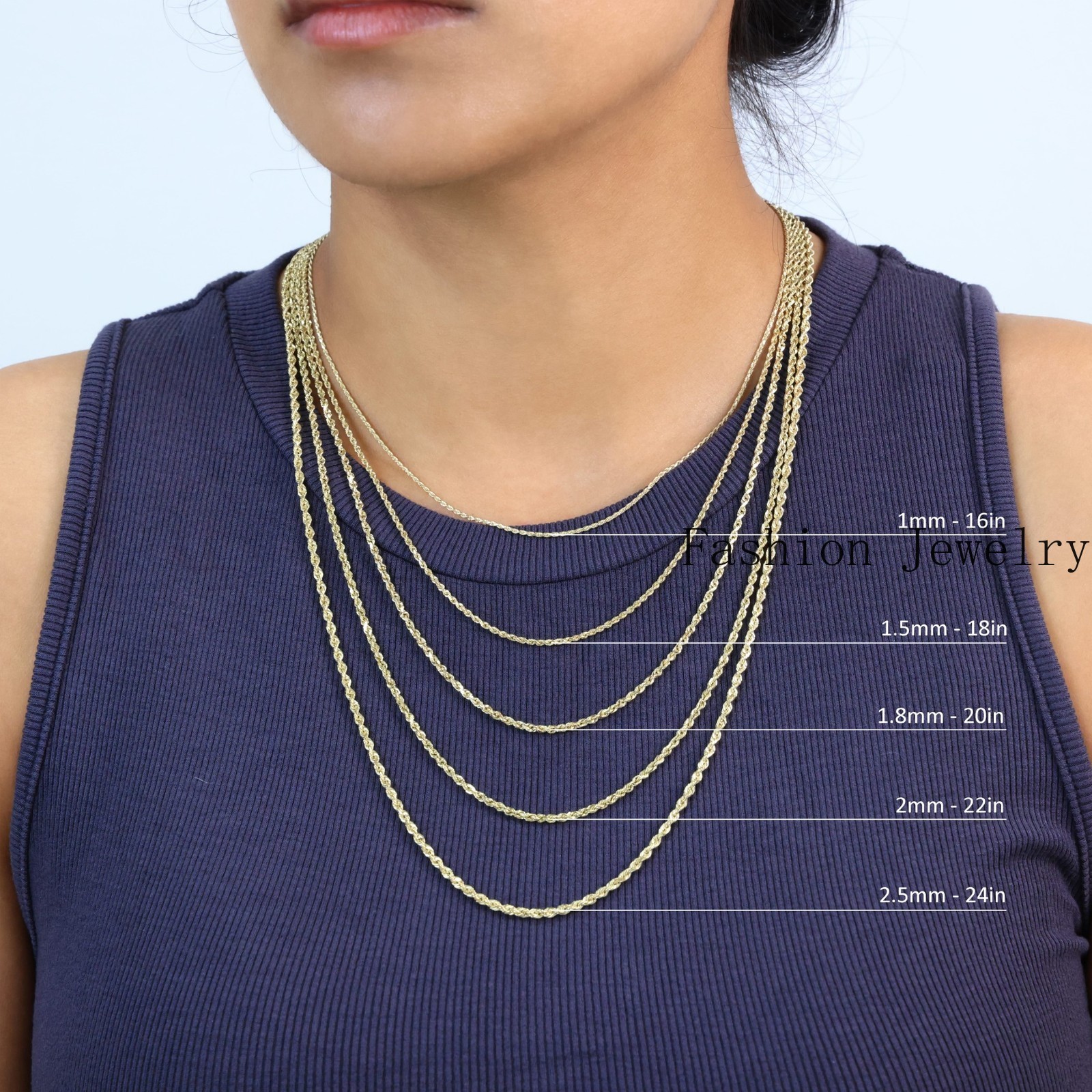 14K Yellow Gold 1mm-10mm Diamond Cut Rope Chain Necklace Mens Women 16″- 30″