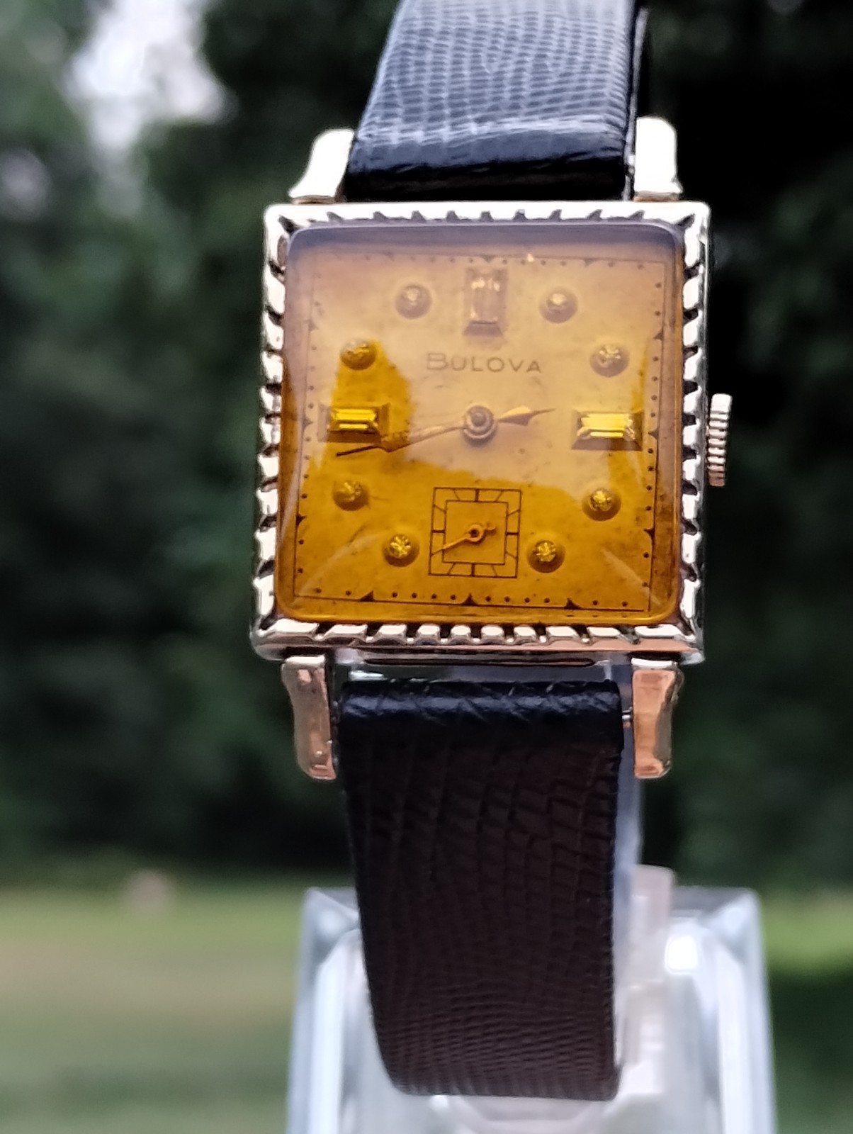 Vintage Bulova 1940s 17j Mens Watch Fancy Glass Crystal. 10k RGP. Serviced.