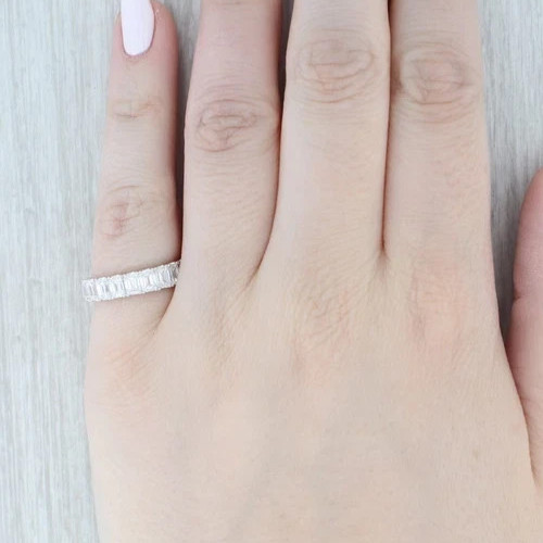 Emerald Cut Lab Grown Diamond Half Eternity Band Ring 14k White Gold Jwellery