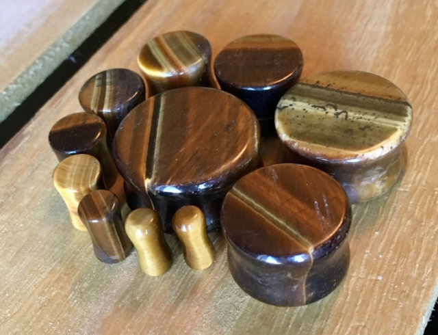 PAIR Yellow Tiger Eye Stone Plugs Gauges – 4mm (6g) to 25mm (1″) available!