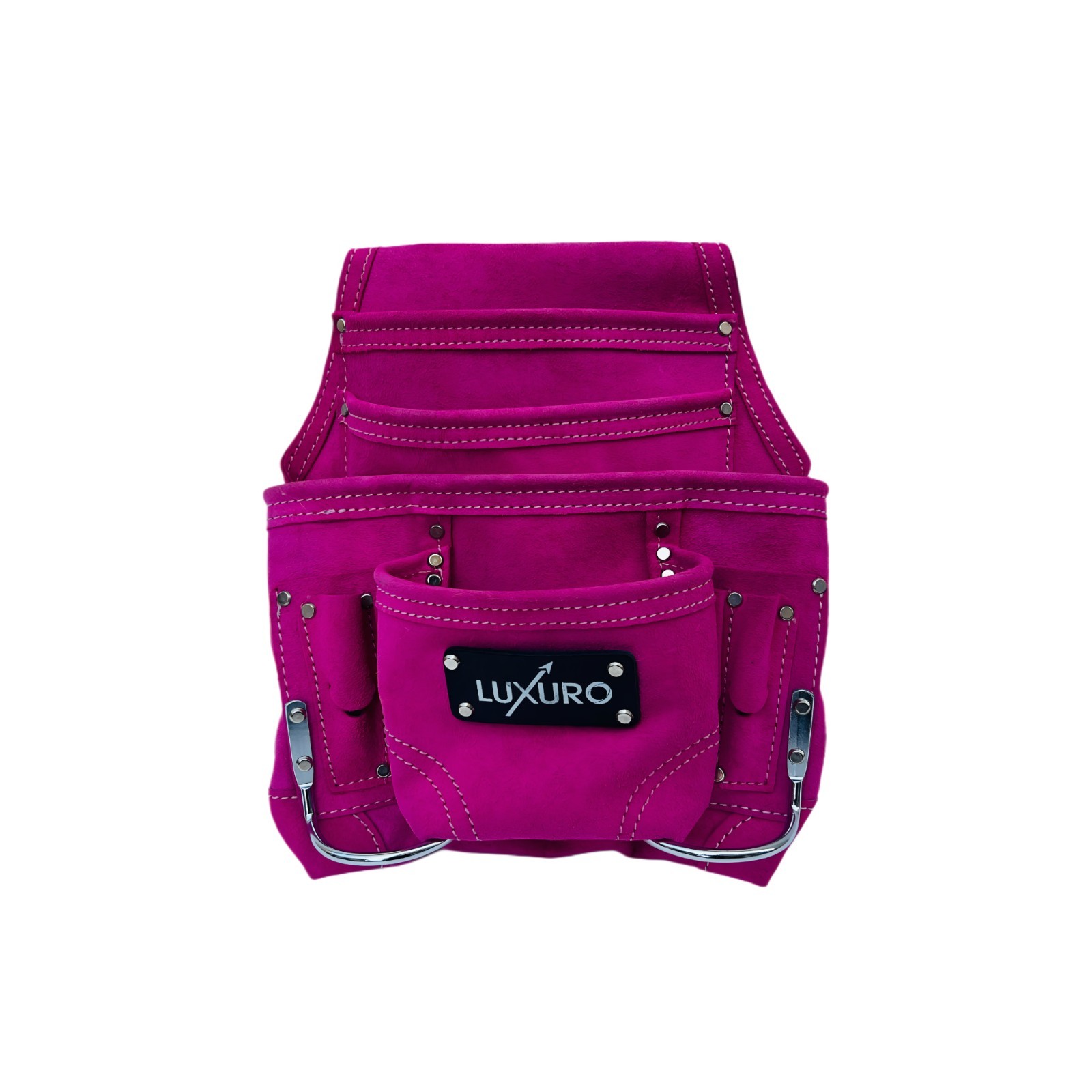 Pink Leather Tool Pouch – 10 Pocket Carpenter & Construction Tool Bag