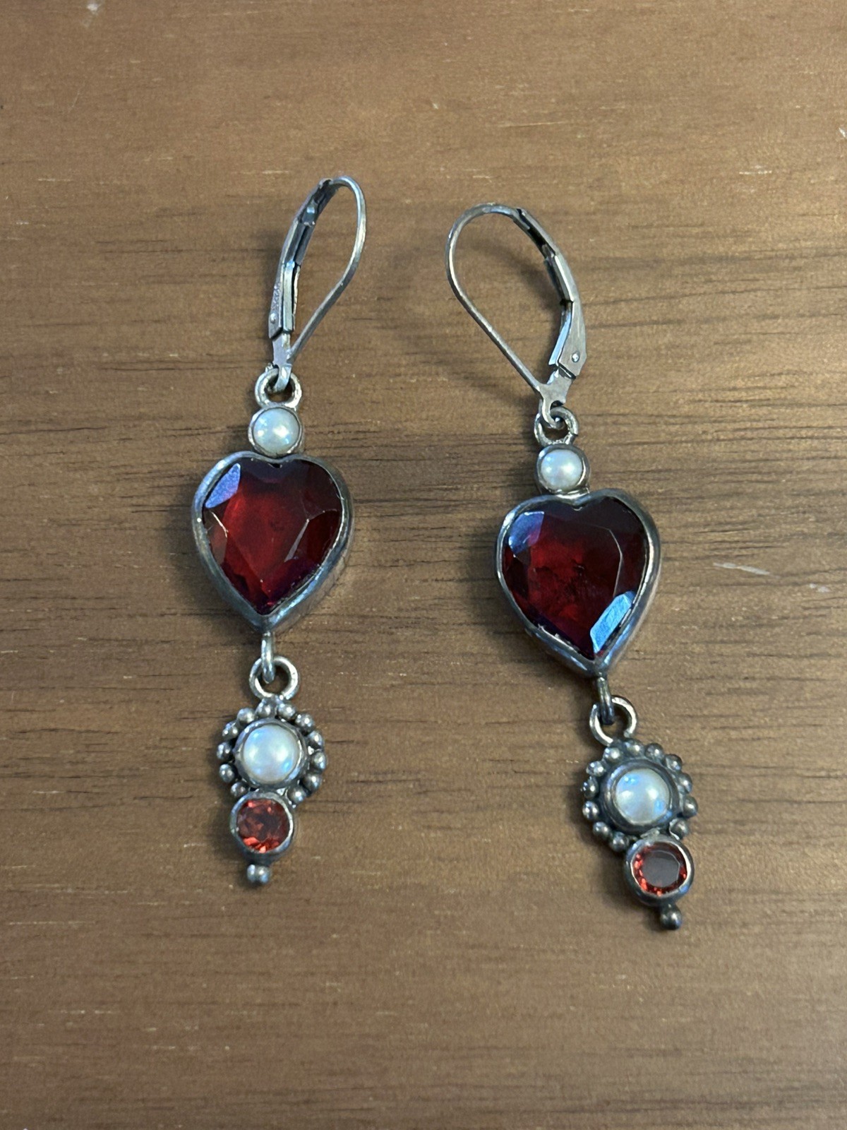 Vintage Mars & Valentine Heart Drop Earrings — Sterling Silver