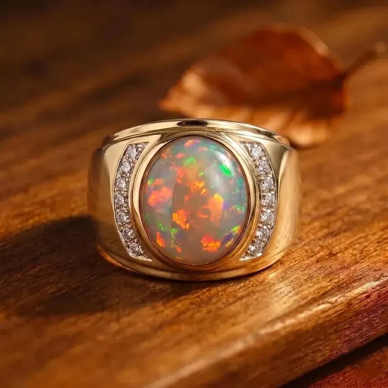 Solid 925 Sterling Silver Men’s Opal Pietersite Ring Wedding Anniversary Gift