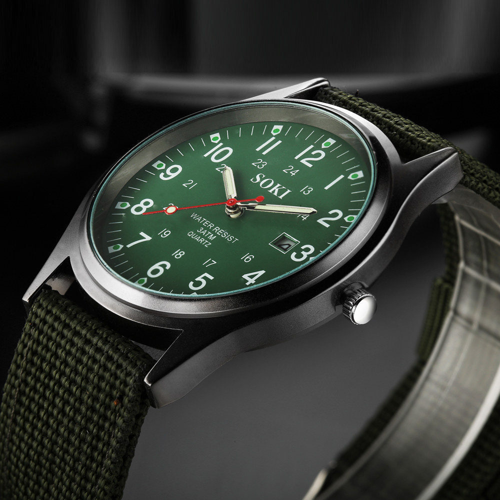 Men’s Military Army Luminous 24 Hours Dial Nylon Strap Date Quartz Wrist Watch