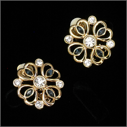 Clip-on Clip on Earrings Ear Stud Crystal Clear Classic Sapphire Jewelry 18k GP