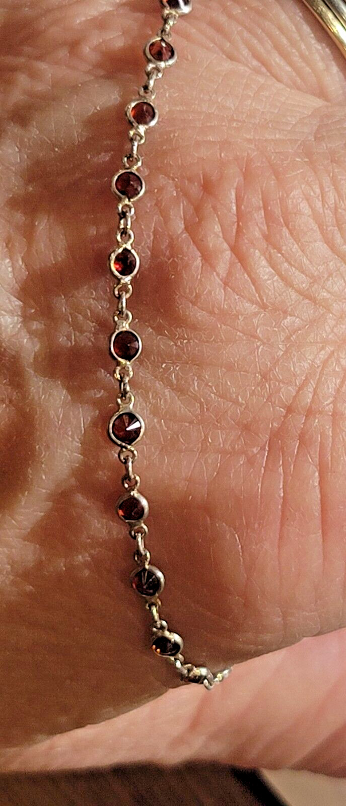 Dainty Burgundy Tennis Tiny Crystal Glass Silver Bezel 7″ Sterling Bracelet