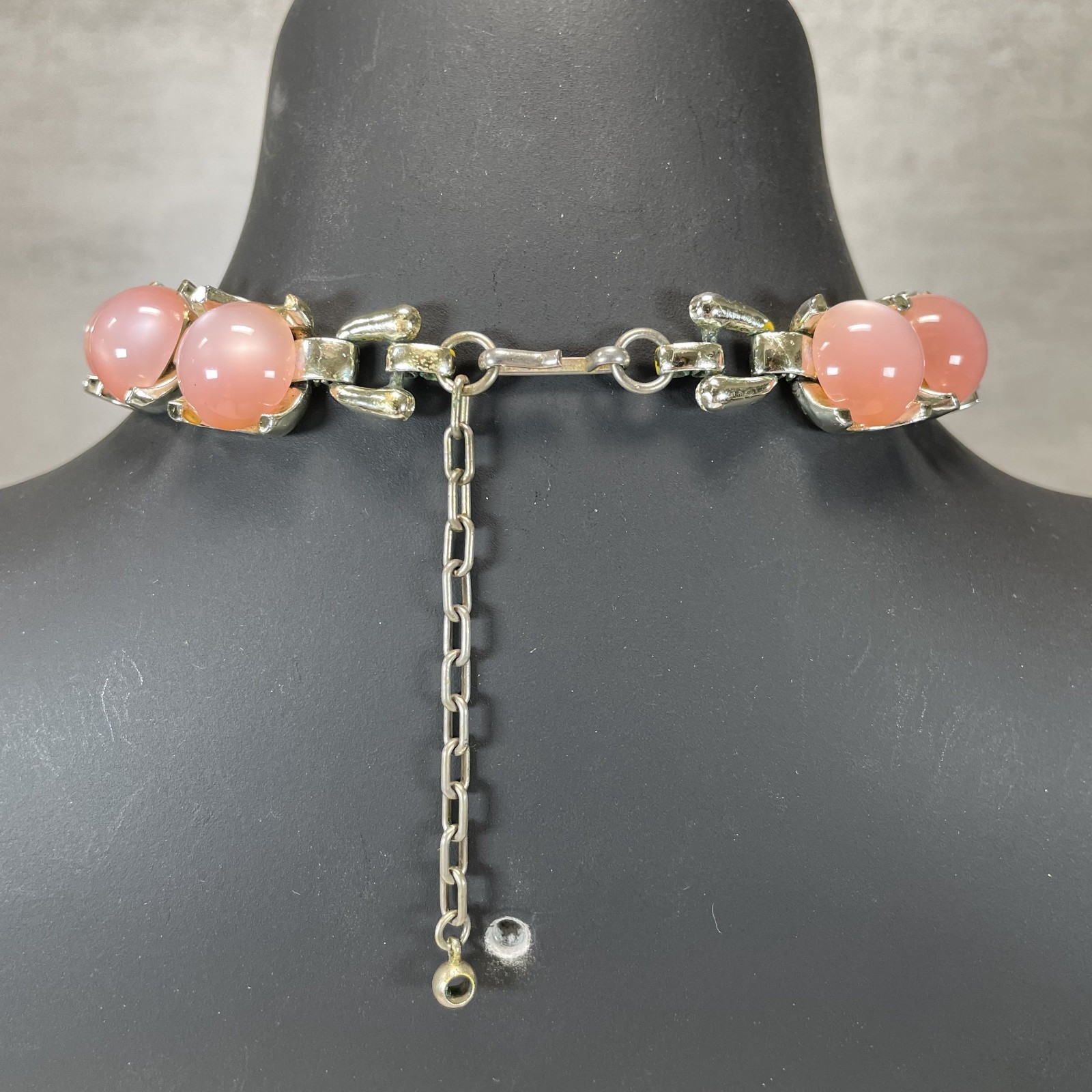 Vintage Coro Pink Moonglow Thermoset Chocker Necklace Silver Gold Tone MCM 12″