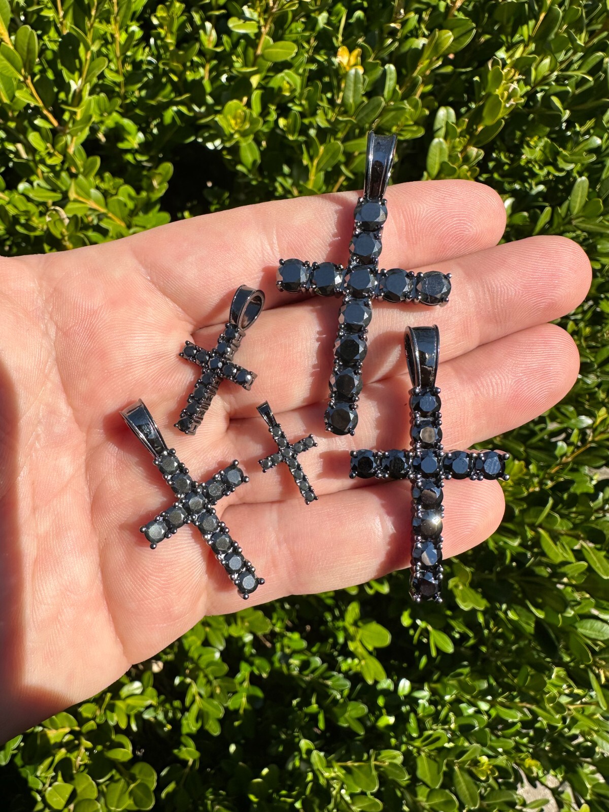 Black MOISSANITE Real Oxidized Rhodium 925 Silver Cross Iced Pendant Necklace